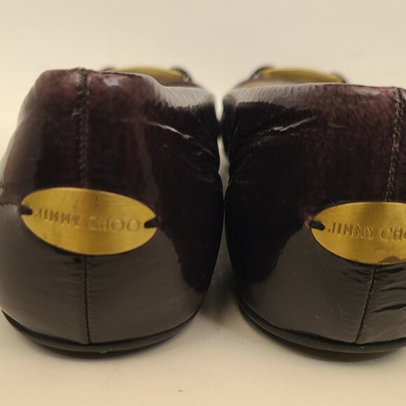 Jimmy Choo Dark Purple Patent Leather Ballet Flats EU 37.5 Gold Tone Buckle - Picture 13 of 16